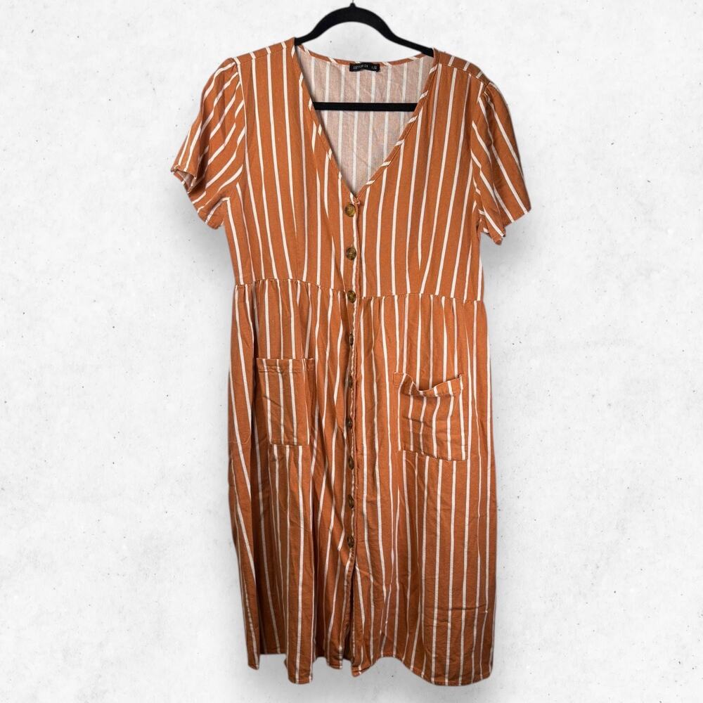Cotton & Co. Camila Short Sleeves Striped Front Button Midi Dress Women's XL